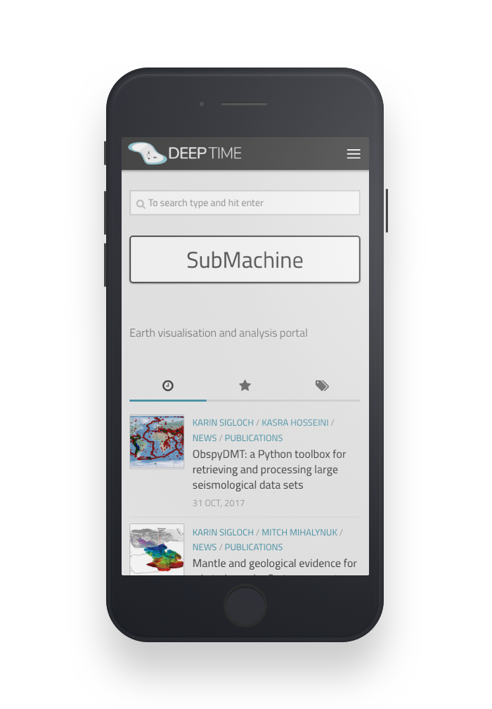 DEEP TIME sidebar on mobile