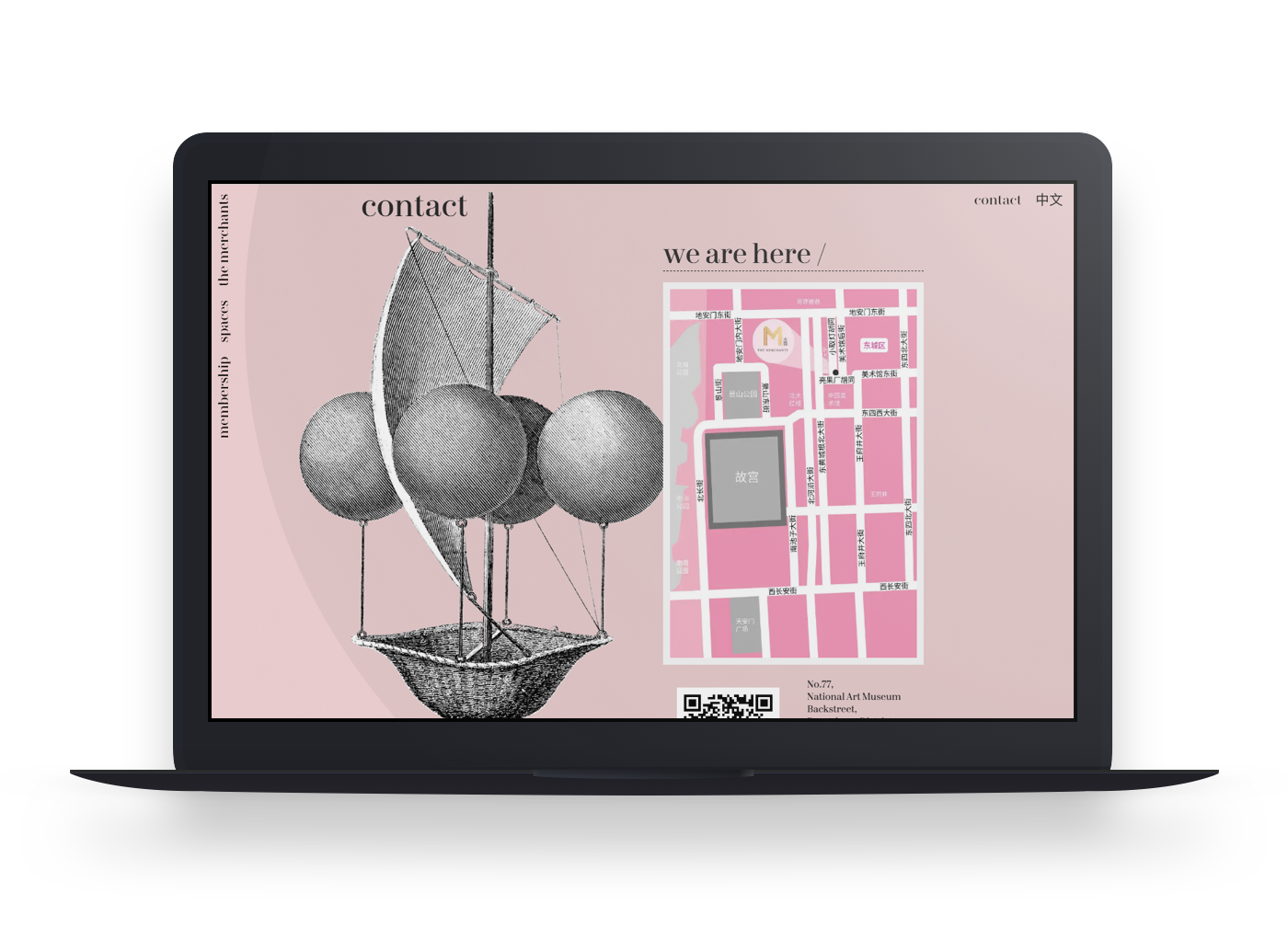 The Merchants website - Contact section on laptop